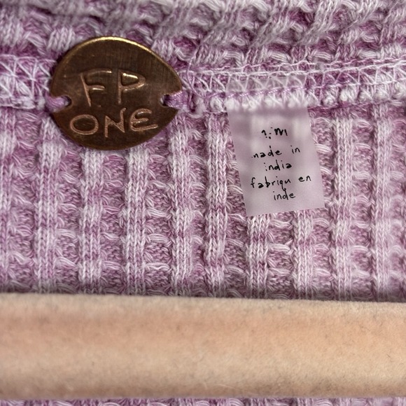 Free People FP One Colt Thermal Top Womens M‎ Pink Henley Waffle Knit Shirt Boho - Picture 3 of 7